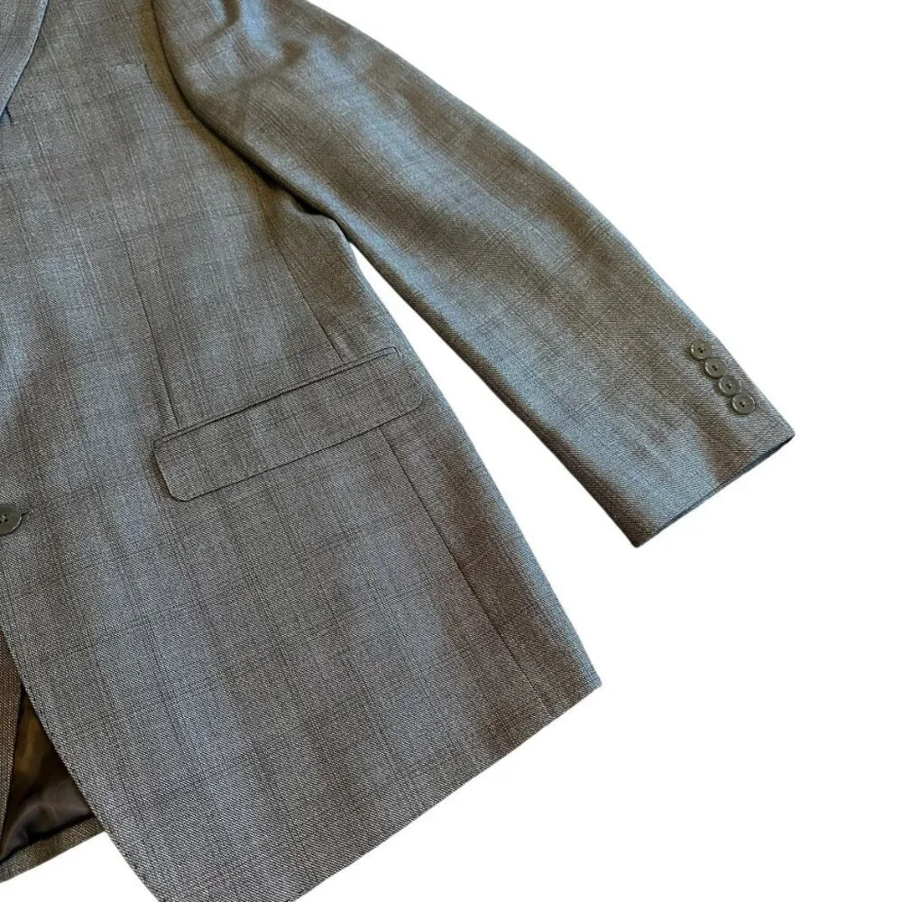 Calvin Klein Silk Wool Button-Down Blazer Jacket Sport Coat Grey Check Size 44L